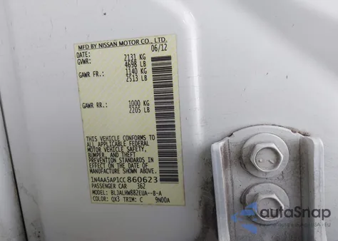 2012 Nissan Maxima 3.5 Sv from USA, damaged, VIN 1N4AA5AP1CC860623